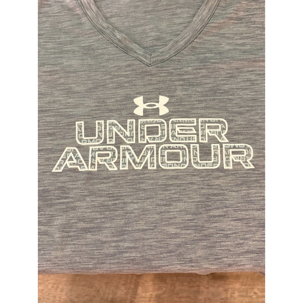 Under Armour Women's Vneck Athletic Top - Heather Grey - Heat Gear - Size M